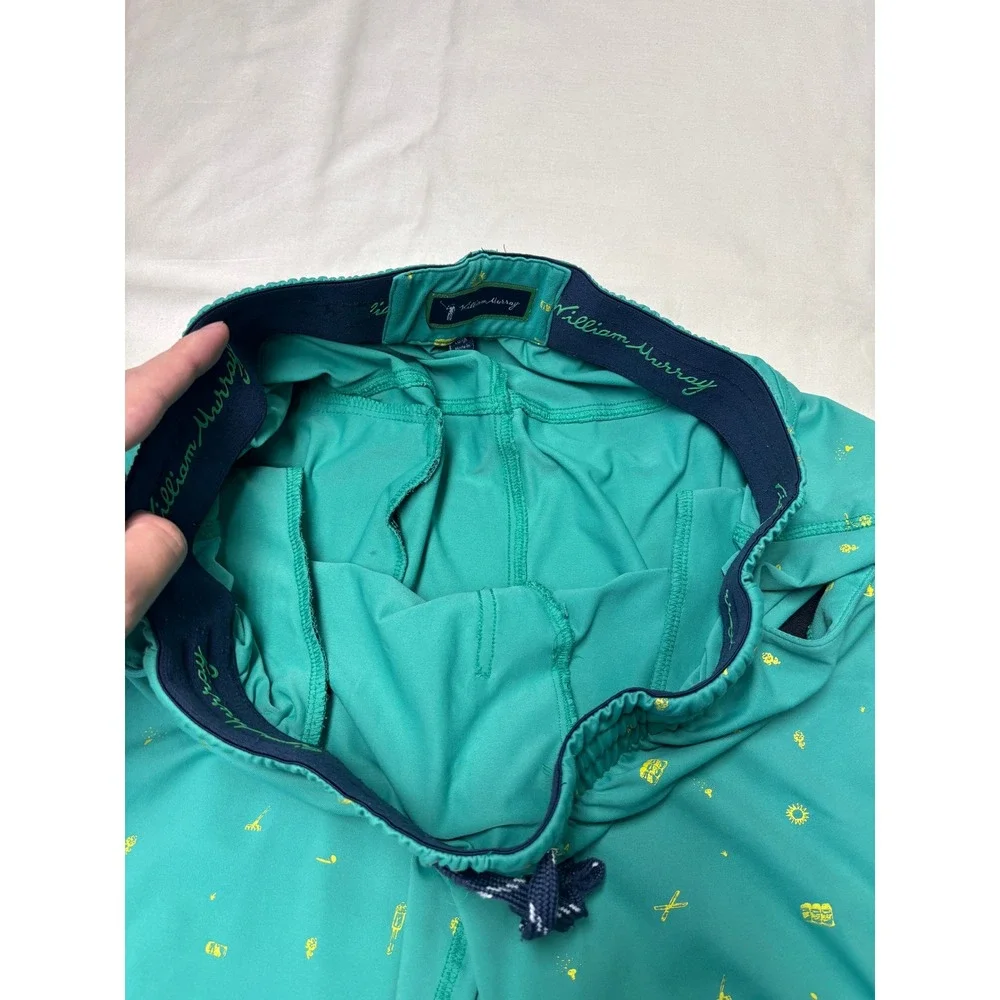 William Murray Golf Shorts Mens Large Teal Novelty Print Drawstring W32xL8‎